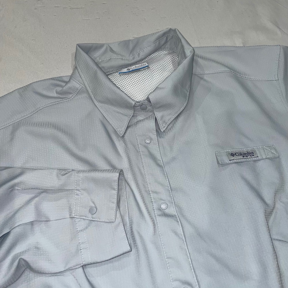 Columbia PFG Long Sleeve Fishing Shirt Blue Grey Womens 1X Ripstop Vent